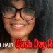Woman with curly hair and glasses after completing her wash day routine for type 4 hair.